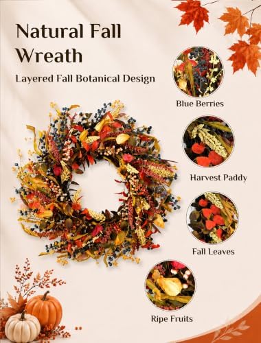26" Fall Wreaths for Front Door: Berry Autumn Wreaths with Hanger - Image 3