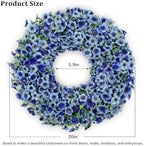 20" Blue Artificial Floral Wreath for Front Door Outside All Seasons - Image 2