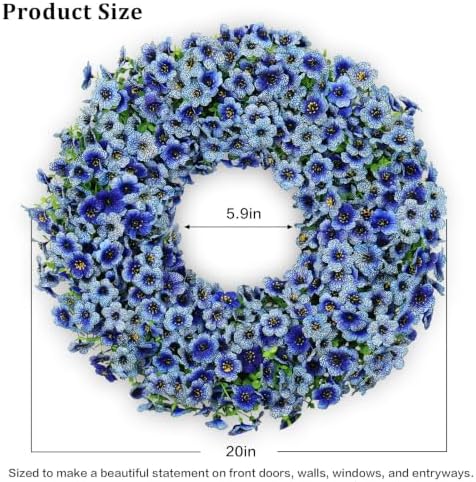 20" Blue Artificial Floral Wreath for Front Door Outside All Seasons - Image 2