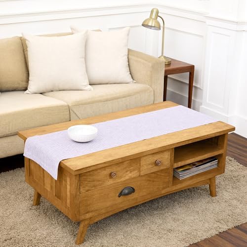 Solino Home 100% Linen Table Runner, 14 x 60 in, Lavender and White Striped by SolinoHome