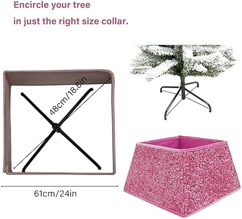 Christmas Tree Collar with Sparkling Sequins 24 Inch Tree Skirt for Holiday Home Decor (Rose Pink, Medium) - Image 5