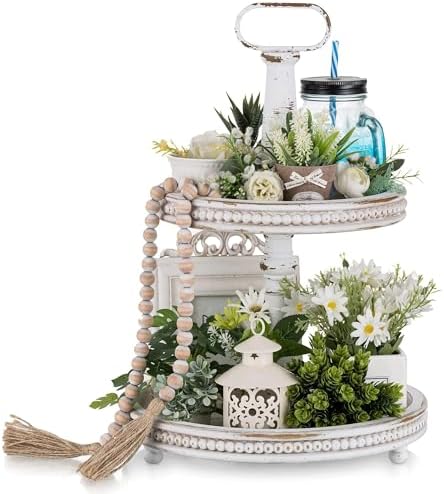 Hanobe 2 Tiered Decorative Trays Stand Boho Coffee Table Decor by Hanobe