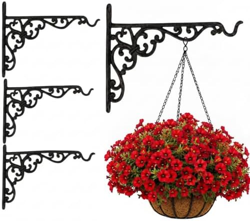 Landhoow 4 Pcs 15.6" Cast Iron Hanging Outdoor Wall Hanger, Black by Landhoow