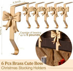 Shimeyao 8 Pcs Brass Bow Christmas Stocking Holders, Vintage Mantle Hooks - Image 3