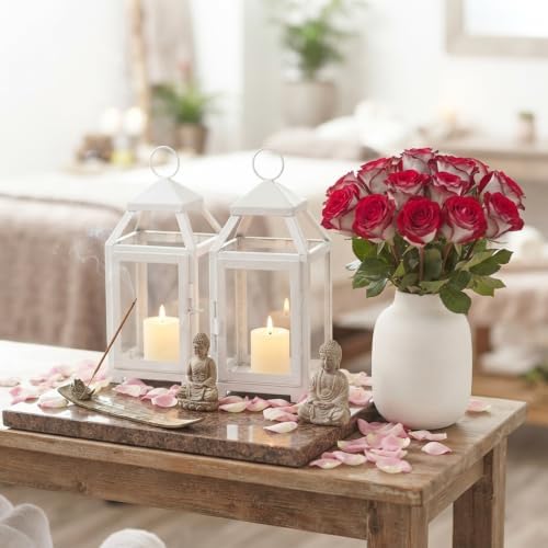 Hosley 12 Inch High Clear Glass and Iron White Classic Style Lantern Ideal Gift for Weddings Bridals Special Occasions Parties Aromatherapy and Spa Settings - Image 7