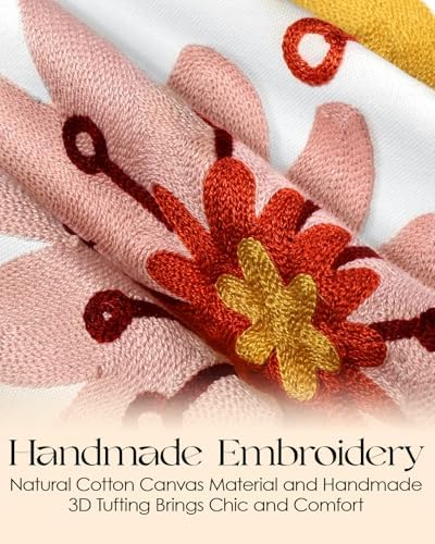 Canvas Embroidered Narrow 13"x 108" Table Runner, Colorful Flower - Image 2