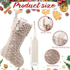 4 Pcs Neutral Personalized Christmas Stockings Bulk with Name Tags, Large Plush Rustic Farmhouse Xmas Stocking Decor for Fireplace Holiday Family(Dark Khaki Brown White Apricot,21 Inch) - Image 2