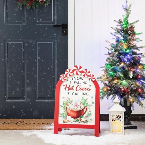 Glitzhome 24”H Christmas Wood Easel Porch Decor, Decorative A-Frame Freestanding Porch Sign Peppermint Warm Hot Cocoa Slide in Welcome Sign Farmhouse Hanging Decoration - Image 7