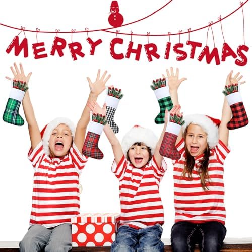 Skylety 60 Pcs Christmas Stockings Bulk Buffalo Plaid Xmas Tree Ornaments - Image 6