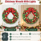 20 Inch Christmas Wreath with Lights, Realistic Large Christmas Door Wreath - Image 3