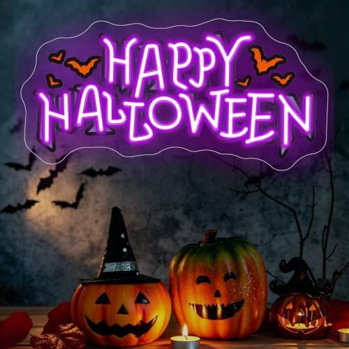 Happy Halloween Neon Sign, Purple LED Wall Light 16.7x8.3 Inch by Unknown