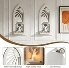 ZEXUIRU 2 Set Rustic Candle Sconces Living Room Bedroom Entryway Wood Mirrored, Farmhouse, Carved Frame Wall-Mount Wooden Candle Holders Wall Decor Hanging Handmade Holder - Distressed White - Image 7