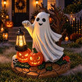 Solar Halloween Ghost Figurine Light, Lighted Resin Ghost Statue with Lantern and Pumpkins, Outdoor Garden Decor for Porch, Yard and Patio, Seasonal Landscape Decoration by HalpssfmGardenDecor-Gift