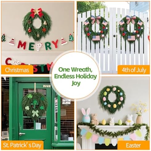 24" Norfolk Pine Christmas Wreath for Front Door – Large Artificial Greenery Wreath for Wall, Porch, or Indoor Outdoor Holiday Decor – Real Touch Pine Foliage (1, 24") - Image 5