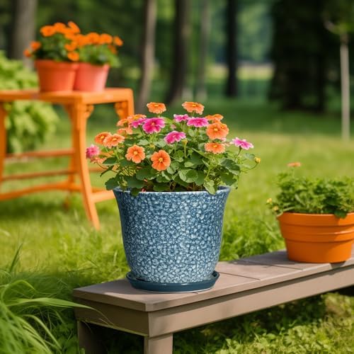 10 Inch Plant Pot, Ceramic Planter for Indoor Plants, Blue - Image 5