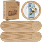 60 Pack 12IN Round Woven Placemats, Natural Bulrush Boho Farmhouse Mats by COSINIA