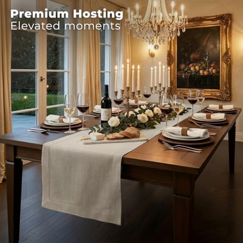 Signature Linen™ by D'Moksha, Natural Table Runner 72 Inches Long, 100% Pure Linen, Hemstitch, 14 x 72 Inch Table Runner for Dresser, Dining- Fall, Weddings, Outdoor Hosting - Image 3
