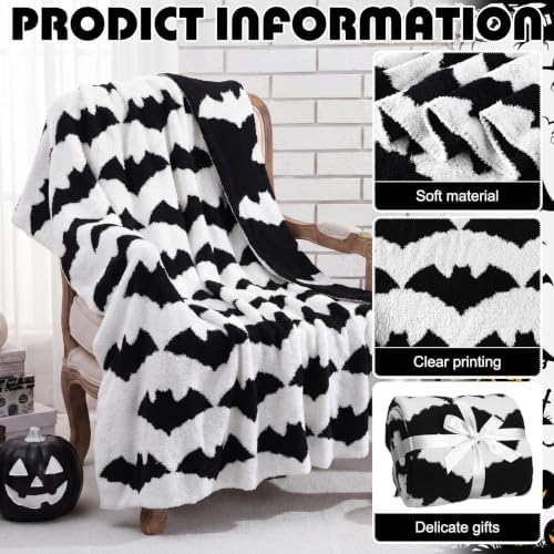 Buryeah Halloween Bat Throw Blanket 50 x 60 Inch Double Sided Knitted Blanket Reversible Couch Throw Soft Lightweight for Sofa Bed Spooky Home Decoration - Image 3