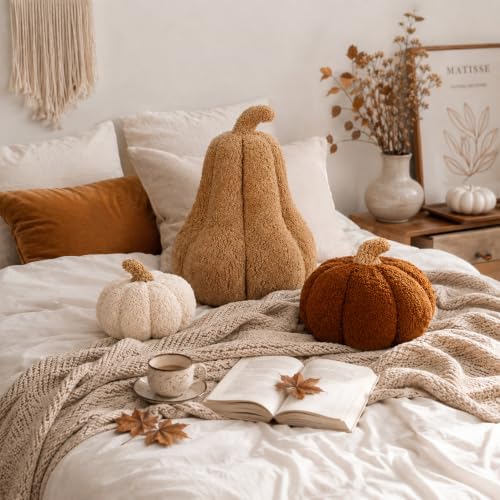 Beeveer 3 Pcs Fall Thanksgiving Pumpkin Pillows,Rust & Cream - Image 4