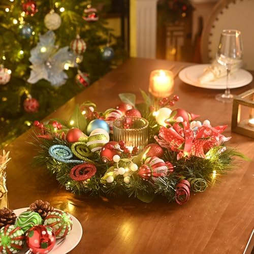 Valery Madelyn 18" Pre-Lit Candy Christmas Wreath for Front Door with Light - Image 3