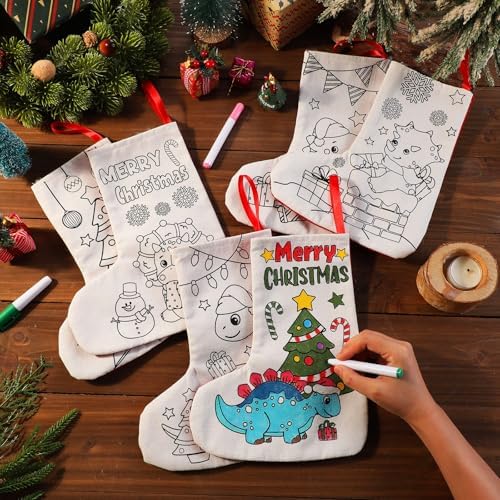 Zhanmai 24 Pcs Color Your Own Christmas Stocking Kit, Dinosaur - Image 3