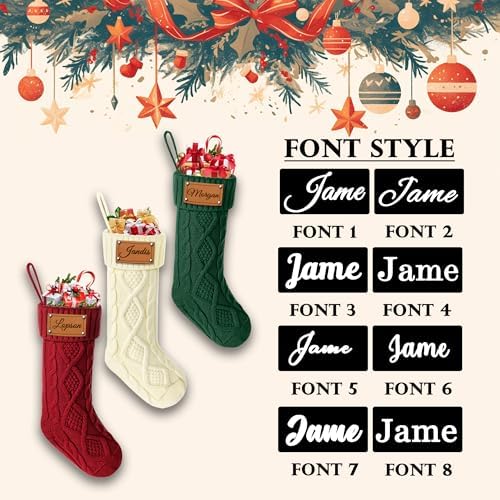 Personalized Christmas Stockings, Custom Engraving Christmas Stockings 4 Pack with Names, 18” Large Knitted Xmas Stocking for Family Kids, Fireplace Hanging Holiday Christmas Party Decoration - Image 3