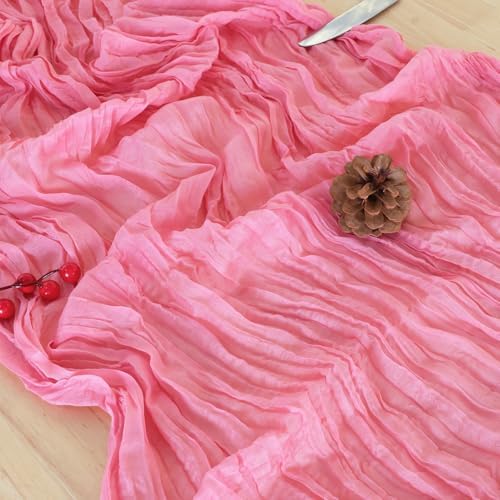8 Pack Rose Pink Cheesecloth Table Runner 120 Inch Boho Wedding Decor - Image 5
