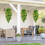 BLEUM CADE Artificial Hanging Flowers for Outdoors, 4pcs Fake Hanging Plants Pothos Vines with Yellow Flowers for Wall Home Living Room Indoor Outdoor Decor (No Baskets) - Image 5