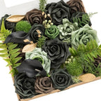 Ling's moment Fake Flowers Box, Faux Artificial Greenery Stems Foam Roses Gardenia Silk Lily Fabic Flower for Centerpieces Bouquet Wedding Vase Floral Decorations, Emerald & Gold, Grand Combo by LingsMoment