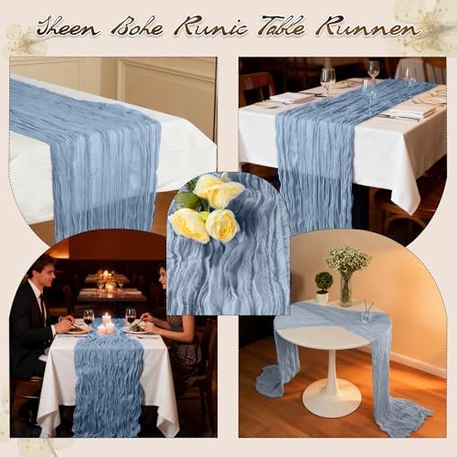 16 Pack 10Ft Cheesecloth Table Runners – Boho Gauze Vintage Table Decor, 120 Inch Long Rustic Cheese Cloth Runner for Wedding, Bridal Shower, Birthday, Romantic Party (Dusty Blue, 24" x 120"-16Packs) - Image 4