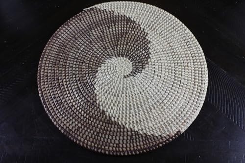 Senegal Placemats/African Bohemian Woven Seagrass Placemats/Natural Wicker Round Basket Placemats/Decorative Hanging Wicker Plates/Hanging Wall Decor (Brown & White) - Image 3