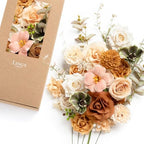 Ling's moment Fake Flowers Box, Faux Artificial Greenery Stems Foam Roses Dahlia Gardenia Tulip Silk Carnation Fabic Flower for Centerpieces Bouquet Wedding Vase, Apricot & Peach, Deluxe Combo by LingsMoment