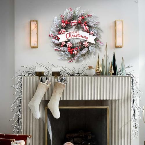 24 Inch Artificial Christmas Wreath for Front Door with Balls Berries Frost Pine Needles Pine Cones Christmas Decorations for Indoor Outdoor Wall Window Home Holiday Xmas Decor - Image 3