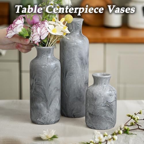 YMXYJM Resin 3 Piece Decorative Vase Set, Grey Farmhouse Home Decor - Image 4