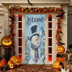 Pfrewn Christmas Decorations Door Cover Winter Snowman Cute Blue Birds Front Door Backdrop Banner Winter Holiday Garage Door Sign for Home Indoor Outdoor Party Supplies 36x98 in - Image 5