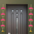 Divyakosh Door Hangings for Home | 4 Pink Latkans, Size - 24 Inch Each | Temple & Pooja Decoration Items, Lotus with Bell Hanging - Image 5