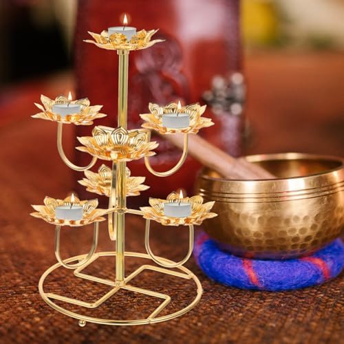Healifty 7-Light Lotus Tealight Candle Holder Gold Metal Lotus Flower Stand - Image 5