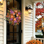 24 Inch Harvest Fall Wreath for Front Door Outside with Orange Purple Peony - Image 5