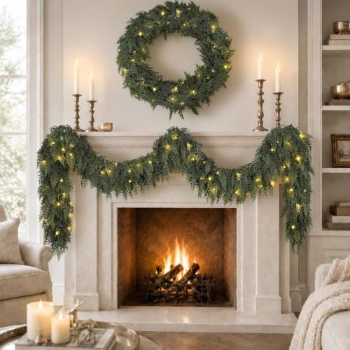 4PCS 6FT Christmas Pre-Lit Cedar Garlands with Lights Pine Garland Decor - Image 3