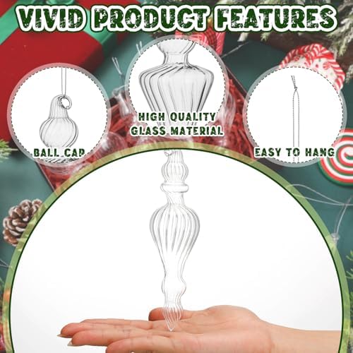 Mifoci 8 Pcs 6 Inch Mercury Glass Finial Christmas Ornaments,Clear - Image 4