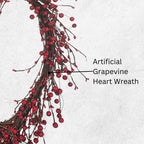4E's Novelty Valentines Day Wreath - 15" Heart Grapevine Wreath with Red Berries for Valentines Day Indoor Outdoor Decorations - Image 5