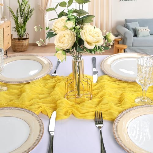 12 Pack 10Ft Lemon Yellow Cheesecloth Table Runner 23 x 120 Inch - Image 4
