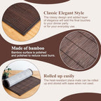 Bamboo Placemats Set of 8 with Fabric Border, Table Mats, Coffee - Image 3