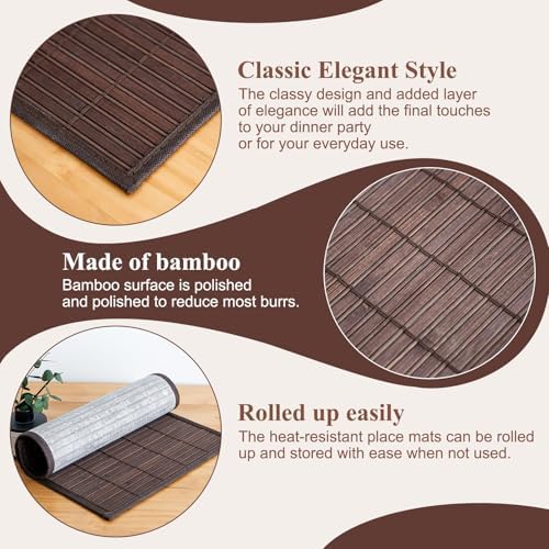 Bamboo Placemats Set of 8 with Fabric Border, Table Mats, Coffee - Image 3