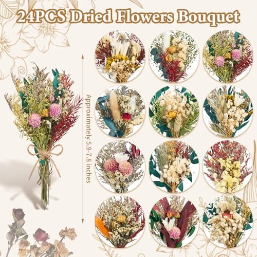 12/24PCS Handmade Dried Flower Bouquet with Stems Natural Dried Wildflowers 7.5 Inch Mini Dry Flowers for Vase Farmhouse Decor, Wedding Styling, Photography Props, Gift DIY(24pcs, Bright) - Image 2