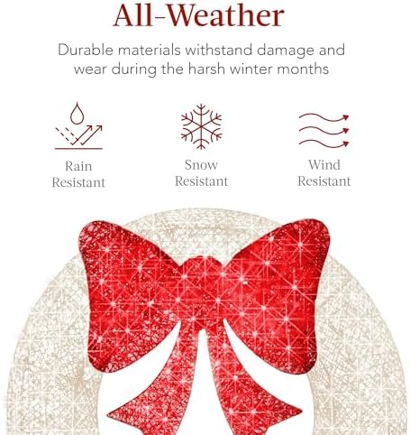 Best Choice Products 60in Pre-Lit Outdoor Christmas Wreath Decoration, LED Metal Holiday Decor for Home Exterior, Garden w/ 206 Lights, Bow - White/Red - Image 5