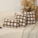 Decorative Boho Body Pillow Cover 14x24, Brown White Abstract Grid Lumbar Pillow Covers, Farmhouse Pillows Cushion Cover for Bed Sofa Bedroom Living Room - Image 2