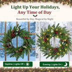 24 Inch Christmas Wreath for Front Door Artificial Wreath with Lights Red - Image 4