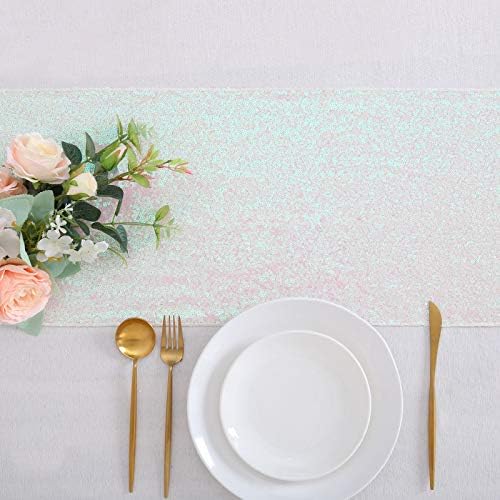 B-COOL White Table Runner Glitter Fabric: Sequin Table Runner 8 Panels 12x72 Inch Iridescent Runner for Holiday Party Wedding Table Decorations - Image 4