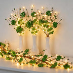 Zeyune 6 ft St. Patrick's Day Garland with Lights Green Shamrock String Lights Artificial St. Patrick's Day Clover Wreath Decorations for Home Mantel Table Wall Irish Party Decor by Zeyune